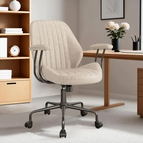 Miniatura 19 de ovios Silla de oficina ergonómica, sillas ejecutivas de piel sintética con respaldo alto y cojín grueso, cómodo sillón giratorio moderno de mediados