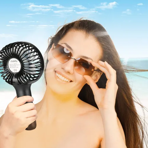 Miniatura 7 de Miady Paquete de 2 ventiladores portátiles mejorados de 5000mAh, ventilador de mano mini USB de 3 velocidades, viento fuerte, tiempo