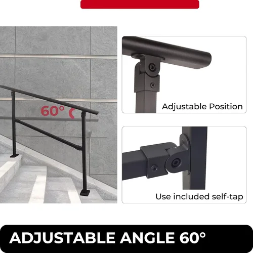 Miniatura 4 de Barandillas de 3 a 4 escalones para escalones al aire libre, kit de barandillas de hierro forjado ajustables de 60°, barandilla exterior