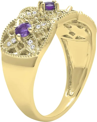 Miniatura 2 de Anillo de compromiso de oro amarillo de 14 quilates con piedras preciosas redondas y diamantes blancos para mujer.