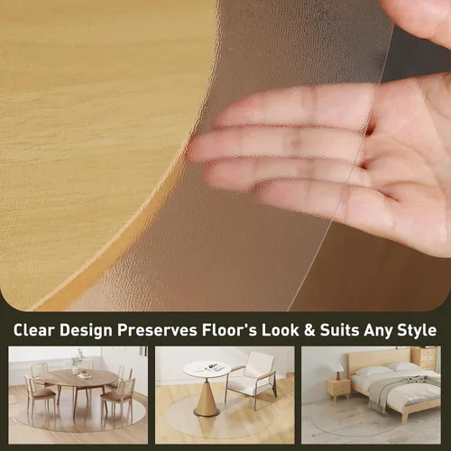 Miniatura 6 de Tapete de plástico transparente para debajo de la mesa de comedor, 4 pies, redondo, antideslizante, impermeable, alfombra de vinilo para el hogar