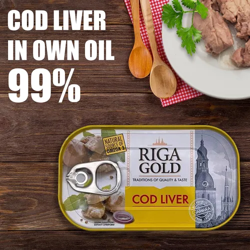 Miniatura 4 de Riga Gold Hígado de bacalao en aceite propio 4.27 oz/ 121g de Islandia (paquete 6)