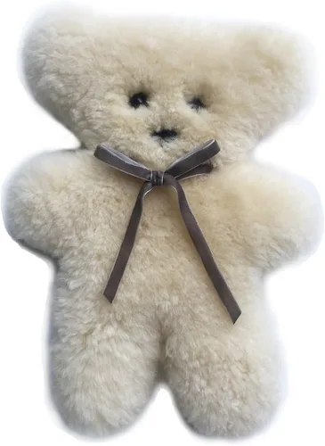 funlife Oso de peluche plano de piel de cordero suave 100% australiana para regalo de cumpleaños de bebé, oso natural para bebés, crema gris