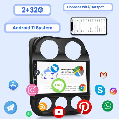 Miniatura 3 de [2G+32G] Radio de coche para Jeep Compass Patriot 2010-2016, 10.1 pulgadas Android 11 pantalla táctil estéreo, Carplay/Android Auto/Mirror