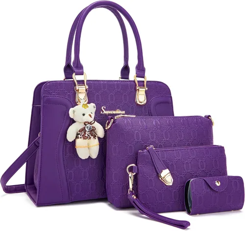 Miniatura 78 de Bolsos de mano de moda para mujer, bolsa de hombro, asa superior, bolsa de mano, juego de 4 piezas