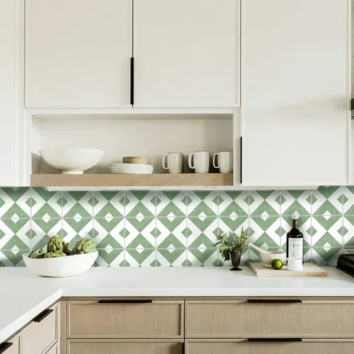 Miniatura 42 de Adhesivos de vinilo para azulejos de pared autoadhesivos, calcomanías impermeables para decoración de cocina, baño, línea ondulada de abulón, 6 x 6