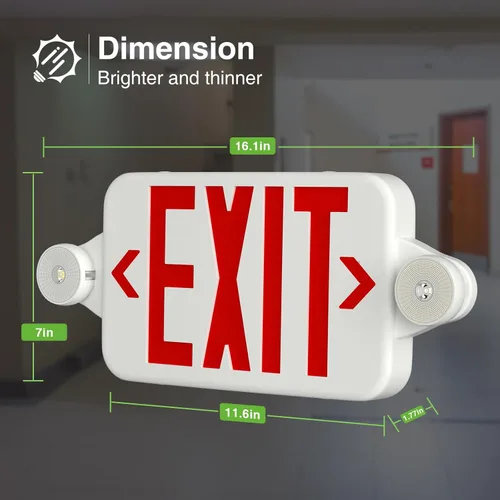 Miniatura 6 de FREELICHT Paquete de 6 letreros de salida rojos con luces de emergencia, dos luces LED de salida de emergencia ajustables con batería de respaldo