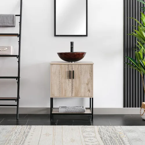 Miniatura 19 de eclife Combo de Tocador de Baño de 36" con Lavabo, Gabinete Moderno de Soporte de Metal con Estante Inferior y Gabinete Lateral de Almacenamiento