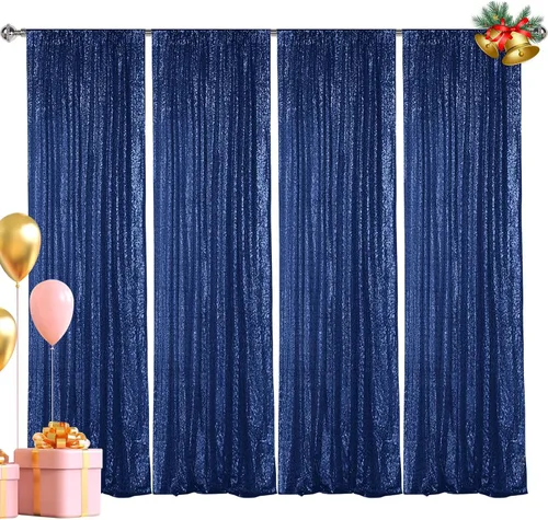 Miniatura 35 de Hahuho - Cortina de fondo de lentejuelas de 2 x 8 pies para fiestas, fondo de fotografía con paños de cortina de purpurina para decorar Navidad