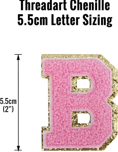 Miniatura 9 de Paquete de 3 parches de felpilla termoadhesivos con brillantina de las letras "S" de 2.0 in de alto, tela de felpilla negra con ribete dorado