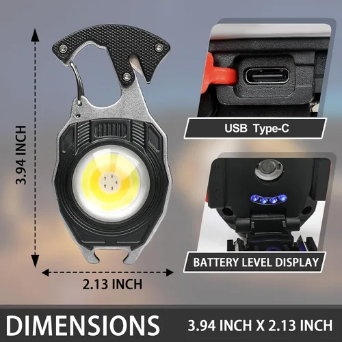 Miniatura 8 de COB - Llavero de luz de trabajo – Multiherramienta recargable para campamento, iniciador de fuego, 7 modos, 1600 lúmenes, para supervivencia