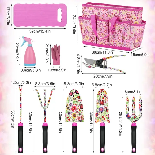 Miniatura 8 de Housolution Juego de herramientas de jardinería, 10 piezas de acero inoxidable resistente con mango de goma suave antideslizante con bolsa de jardín