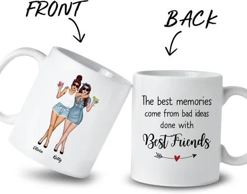 Miniatura 2 de Gossby Taza de café personalizada para mejores amigas, regalo personalizado para mujeres con nombre, cumpleaños, Navidad, regalo de taza de larga