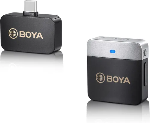 Miniatura 9 de BOYA Micrófono Lavalier inalámbrico de 2.4 GHz Duan Channel Sistema de micrófono inalámbrico con transmisor y 1 receptor para cámara iPhone
