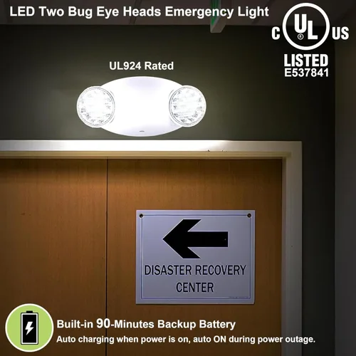 Miniatura 7 de LIT-PaTH Accesorios de iluminación LED de emergencia con 2 cabezales LED de ojo de insectos y baterías de respaldo, luz de salida estándar de EE.