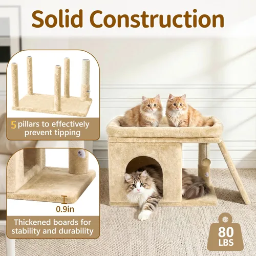 Miniatura 3 de Cama torre de árbol para gatos con poste rascador para interiores, casa de soporte pequeño resistente para gatos grandes y gatitos, plataforma