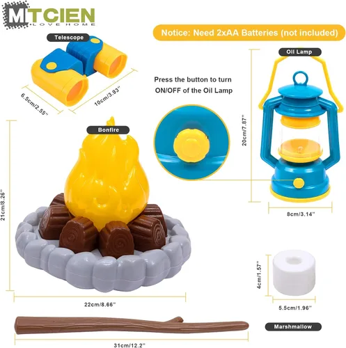 Miniatura 3 de Tienda de campaña para niños y niñas con fogata de juguete, malvavisco, juguetes de frutas, juego de tienda para niños y niñas