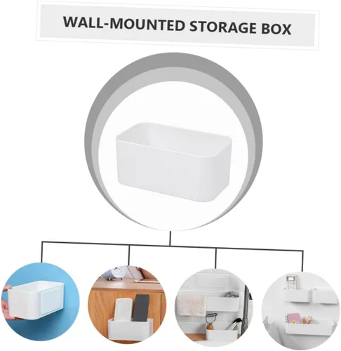 Miniatura 8 de Estante de almacenamiento montado en la pared, paquete de 4 contenedores flotantes adhesivos sin perforaciones, organizador compacto
