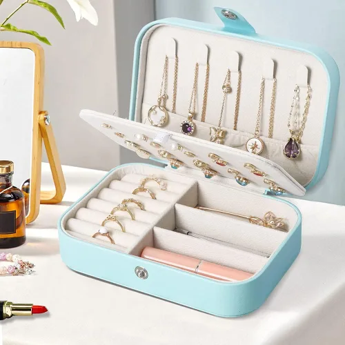 Miniatura 2 de Joyero de viaje pequeñas cajas organizadoras de joyas para mujeres y niñas estuche de viaje de 2 capas mini soporte portátil de almacenamiento