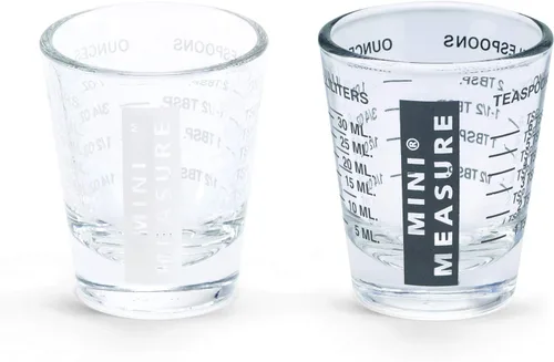 Miniatura 16 de Kolder Medida Mini de Vidrio Pesado, 20 Mediciones Incrementales Vaso de Chupito Medidor Multiusos para Líquido y Seco, Negro, Juego de 2