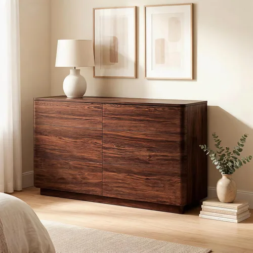 Miniatura 5 de ACCOHOHO Cómoda moderna de 6 cajones para dormitorio, cómoda de madera de 52 pulgadas de ancho con gran almacenamiento, cómoda sin asas, soporte