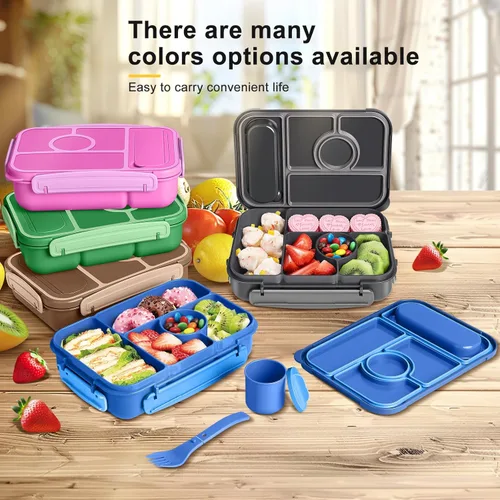 Miniatura 7 de Amathley Lonchera Bento para Adultos, Lonchera para Niños, Recipientes para Almuerzo para Adultos/Niños/Niños Pequeños, Lonchera Bento de 5 Azul
