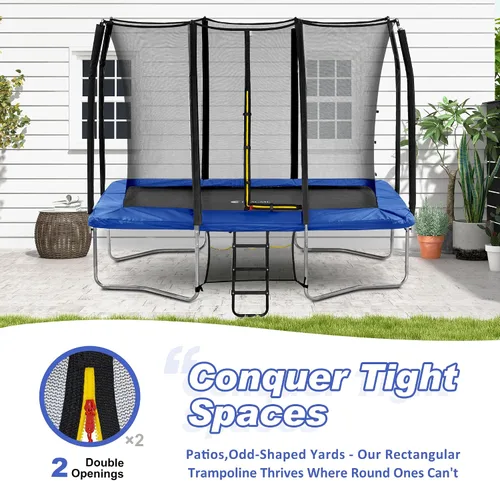 Miniatura 4 de Exacme Trampolín rectangular de 7 x 10, 8 x 12, 9 x 14 pies, para niños, dobles aberturas de cerramiento, trampolín rectangular pequeño para Azul