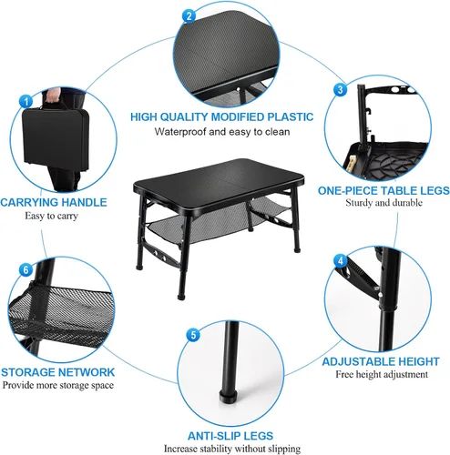 Miniatura 5 de KPR Juego de mesa plegable y taburete retráctil, mesa plegable portátil para camping, ligera pero más resistente, con taburete ajustable para picnic