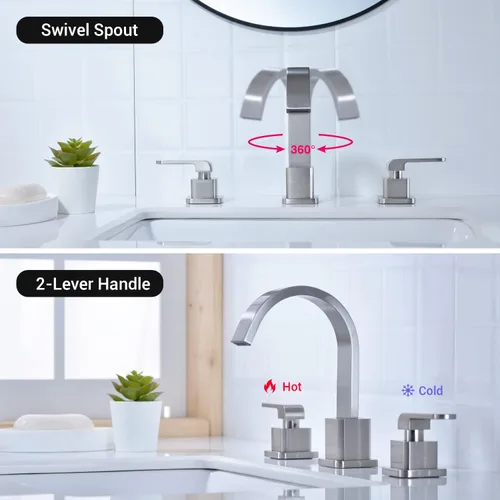Miniatura 4 de TRUSTMI Grifo de baño generalizado de 3 agujeros de 8 pulgadas de níquel cepillado para fregadero de baño con desbordamiento emergente de drenaje