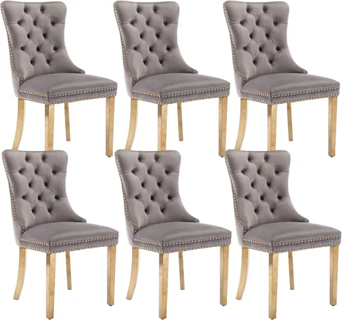 Miniatura 65 de Shenyon Juego de 2 Sillas de Comedor de Terciopelo Gris, Sillas de Comedor Tapizadas con Ribete de Anilla Trasera y Patas de Madera Maciza, Sillas