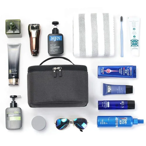 Miniatura 3 de Bolso de maquillaje HOYOFO, bolso de viaje para productos cosméticos, con bolsillo de red, almacenamiento de aseo de viaje grande e impermeable