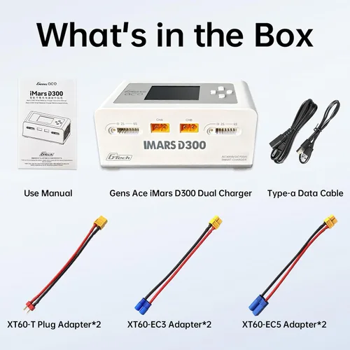 Miniatura 6 de Lipo Cargador de batería, cargador Gens Ace IMARS D300 G-Tech Series Smart Dual Lipo Balance Charger 16A AC 300W DC 700W (350W* 2) Cargador de Blanco