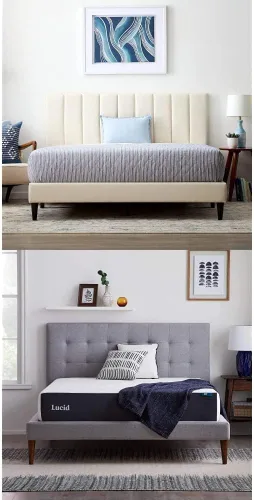Miniatura 8 de Lucid - Cama de plataforma tapizada con un cabecero tapizado, de madera resistente, no requiere somier Negro