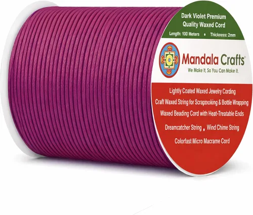 Miniatura 34 de Cuerda Mandala Crafts 0.03 pulgadas 109 yardas para hacer joyería, artesanía, macramé, cuerda de algodón encerado Negro
