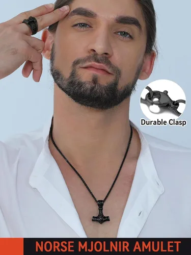 Miniatura 2 de FaithHeart - Collar con talismán de martillo de Thor vikingo para hombre, amuleto nórdico vintage de Mjolnir, colgante con cadena de trigo
