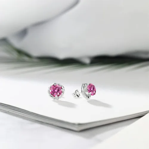 Miniatura 325 de Gem Stone King Aretes de plata de ley 925 de 0.236 in con piedra natal redonda para mujer