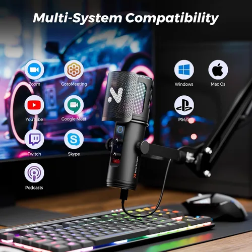 Miniatura 7 de NearStream Micrófono RGB para juegos para PC con cancelación de ruido/monitor/silencio/ganancia/filtro pop extraíble, micrófono de condensador USB