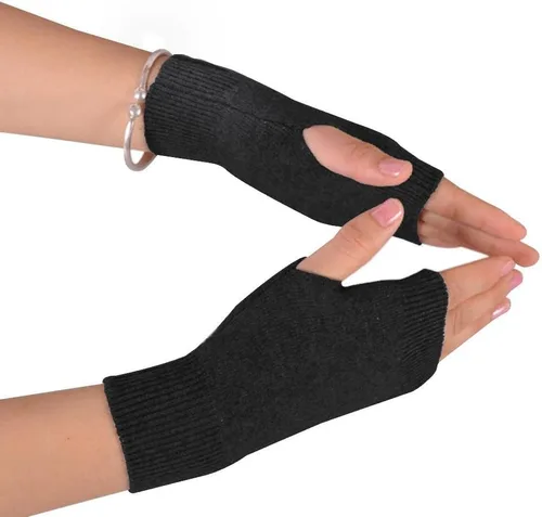 NOVAWO guantes mitones sin dedos, con agujero para dedo pulgar, cálidos, 100% casimir, para hombre y para mujer