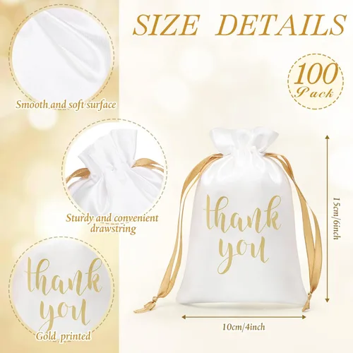 Miniatura 2 de Roowest 100 bolsas de regalo de satén con cordón de agradecimiento para joyas, bolsas de dulces para bodas, despedidas de soltera, baby shower