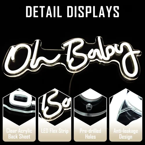 Miniatura 6 de Letrero de neón para decoración de pared, regulable, reutilizable, con texto en inglés "Oh Babe", letrero de neón para boda, decoración de baby