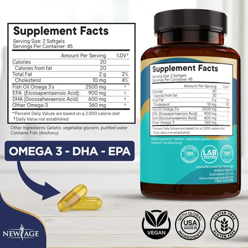 Miniatura 3 de NEW AGE Suplemento de aceite de pescado Omega 3 para el sistema inmunológico y de apoyo a la salud, promueve la salud de las articulaciones