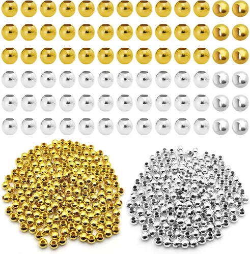 Miniatura 12 de 150 cuentas espaciadoras de metal para fabricación de joyas de 0.394 pulgadas, cuentas redondas chapadas en metal, cuentas pequeñas espaciadoras