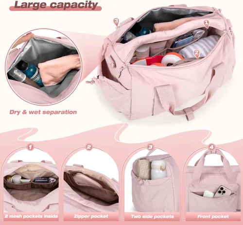 Miniatura 2 de Pequeña bolsa de gimnasio para mujer, bolsa deportiva de 12 litros con compartimento húmedo, mini bolsa de viaje para entrenamiento y fitness, Rosa