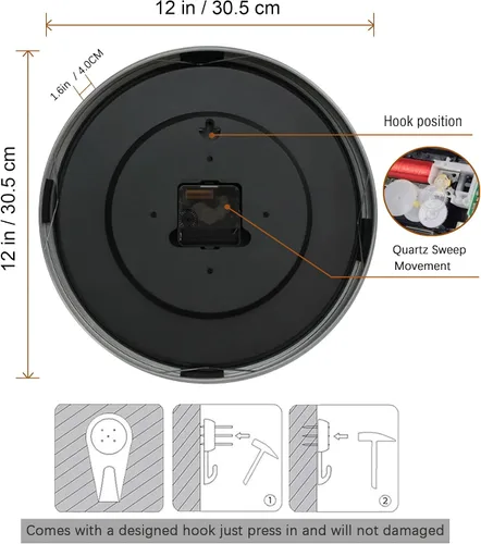 Miniatura 4 de Reloj de pared silencioso que funciona con pilas, moderno reloj de pared de metal decorativo para sala de estar, cocina, oficina, hogar, 12 pulgadas