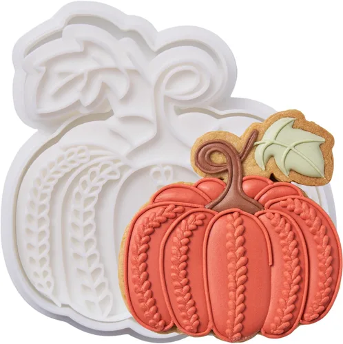 Miniatura 23 de Cortadores de galletas de otoño de Acción de Gracias, formas de bellotas y hojas con sellos de émbolo, accesorios de horneado de ácido poliláctico