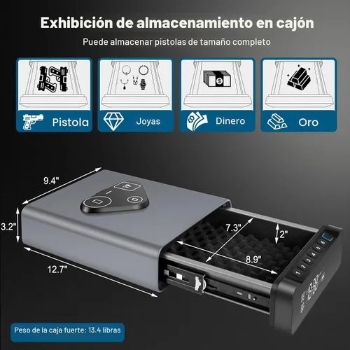 Miniatura 4 de FTOP - Caja fuerte biométrica para armas con huellas dactilares, reloj seguro para pistolas con carga inalámbrica 3 en 1 para reloj y teléfono