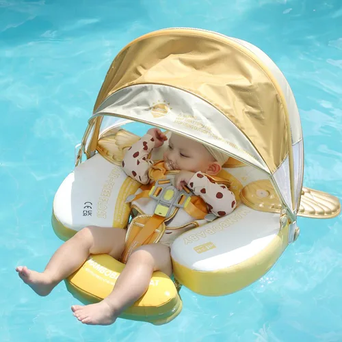 Miniatura 7 de Mambobaby Flotador con toldo y cola para bebé, flotador de piscina no inflable, flotador sólido para bebé, ángel suave, impermeable