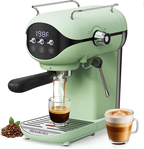 Miniatura 7 de Cafetera Espresso con espumador de leche a vapor semiautomática de 20 bares, diseño compacto en negro con interruptor de palanca para café espresso