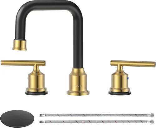 WOWOW Grifo de baño generalizado de 3 agujeros, grifo de lavabo de 8 pulgadas con 2 asas, grifo de tocador de níquel cepillado con desagüe emergente