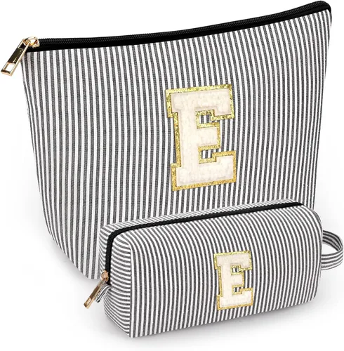 Miniatura 82 de 2 piezas de bolsas de maquillaje iniciales para mujeres: bolsa de cosméticos para viaje y artículos de tocador - Regalos de cumpleaños para niñas